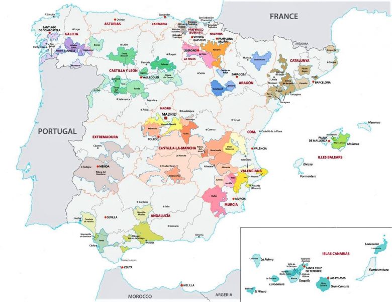 Mapa de las denominaciones del vino en España